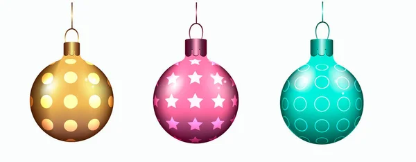 Traditioneller Weihnachtsbaum Hochglanzballons Realistische Vektorillustration Klassisches Urlaubsdekor Helles Kugelförmiges Spielzeug — Stockvektor