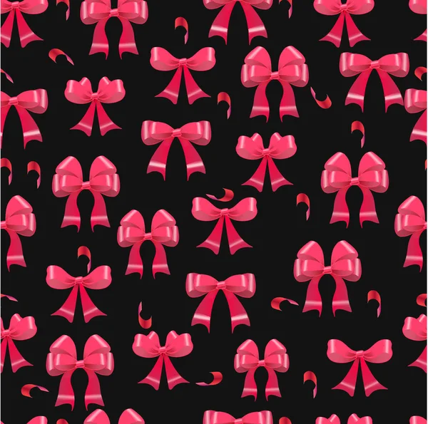 Seamless Pattern Pink Glossy Bows Dark Background Background Festive Design — Stock Vector
