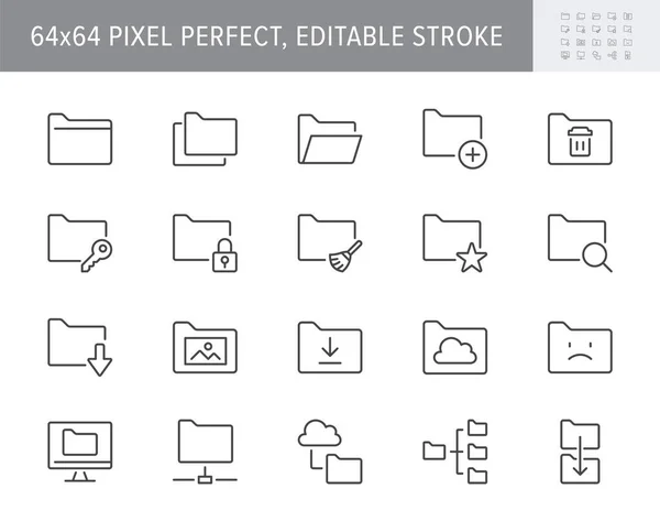 Folder line icons. Vector illustration include icon - file, copy, erase, download, network, lock, document, browse outline pictogram for computer catalog. 64x64 Pixel Perfect, Editable Stroke — Stock Vector