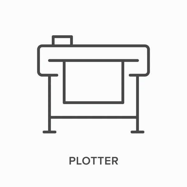 Icona della linea piatta del plotter. Illustrazione del profilo vettoriale della macchina di grande formato. Pittogramma lineare sottile nero per la grande stampante per rotoli di carta — Vettoriale Stock