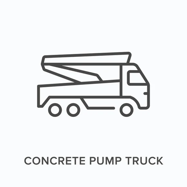 Betonpumpwagen-Flachbau-Ikone. Vektorskizze Illustration von Baumaschinen. Schwarzes dünnes lineares Piktogramm für die Bauindustrie — Stockvektor