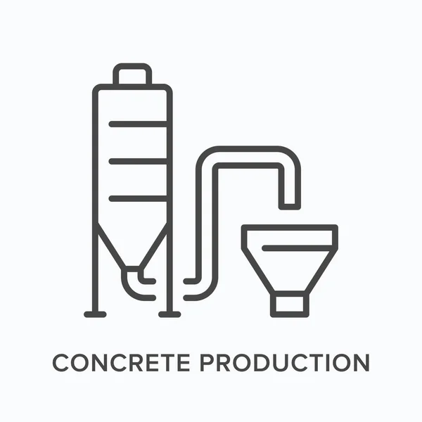 Concrete productie platte lijn pictogram. Vector overzicht illustratie van de bouw-installatie. Zwart dun lineair pictogram voor de bouw — Stockvector