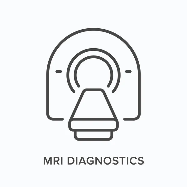 MRI diagnostics flat line icon. Vector outline illustration of tomography equipment. Black thin linear pictogram for medical machine scanner — Vetor de Stock