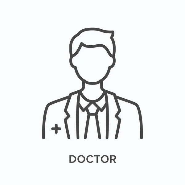 Doktor platt linje ikon. Vektor skissera illustration av medicinsk person. Svart tunn linjär piktogram för sjukhusspecialist — Stock vektor