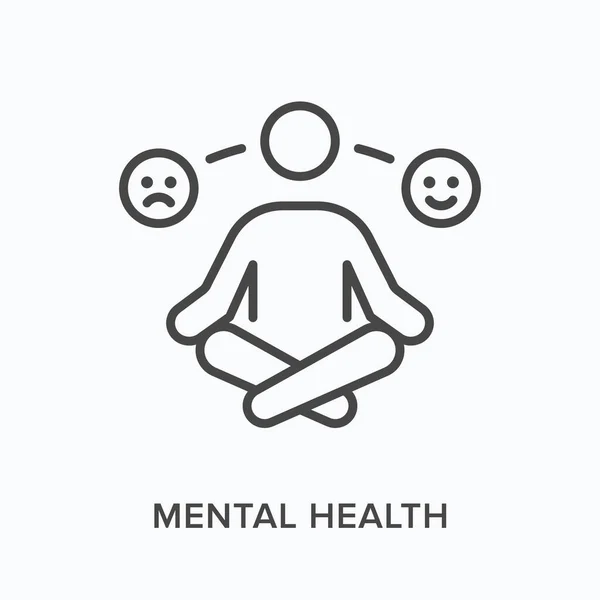 Mental health flat line icon. Vector outline illustration of sitting person. Black thin linear pictogram for psychology prevention — Stock Vector