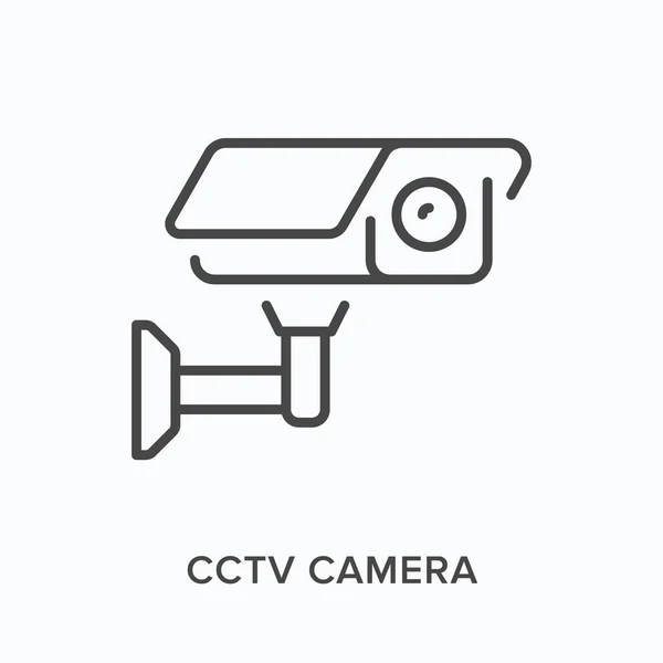 Cctv camera flat line icon. Vector outline illustration of security surveillance system. Black thin linear pictogram for outdoor guard cam — Stock Vector