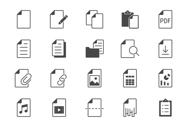 File flat icons. Vector illustration include icon - paper, pdf, pen, document, checklist, page, image, sheet, copy, photo glyph silhouette pictogram for web attachment — Stock Vector