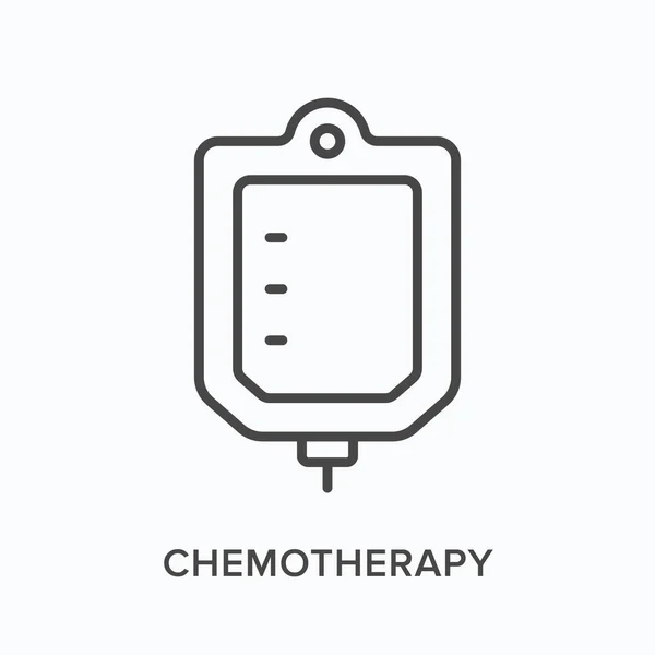 Kemoterapi platt linje ikon. Vektor skissera illustration av iv väska. Svart tunn linjär piktogram för cancervård — Stock vektor