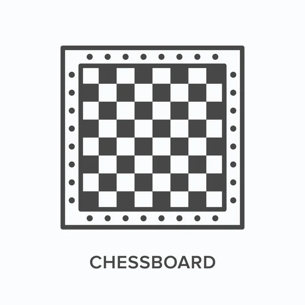 Satranç tahtası düz çizgi ikonu. Checkerboard 'un vektör çizimi. Tahta oyunları için siyah ince doğrusal pictogram — Stok Vektör
