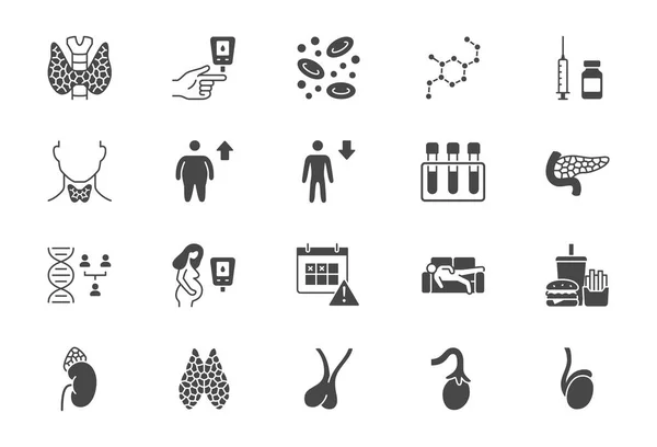 Icônes Plates Endocrinologie Illustration Vectorielle Icône Glande Thyroïde Insuline Seringue — Image vectorielle