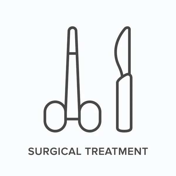 Tratamento Cirúrgico Ícone Linha Plana Desenho Vetorial Ilustração Bisturi Fórceps — Vetor de Stock