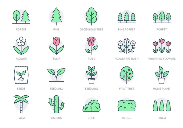 Plants Line Icons Vector Illustration Include Icon Green Fence Wood — Vettoriale Stock