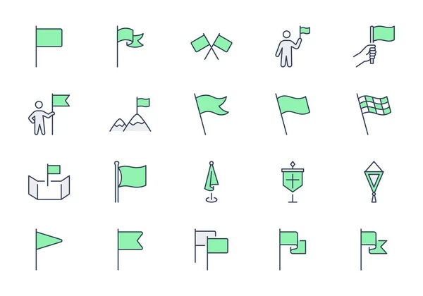 Flags Line Icons Vector Illustration Include Icon Pennant Waving Banner — Stockvector