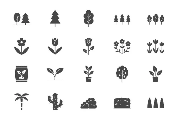 Plants Flat Black Color Icons Vector Illustration Include Icon Green — 스톡 벡터