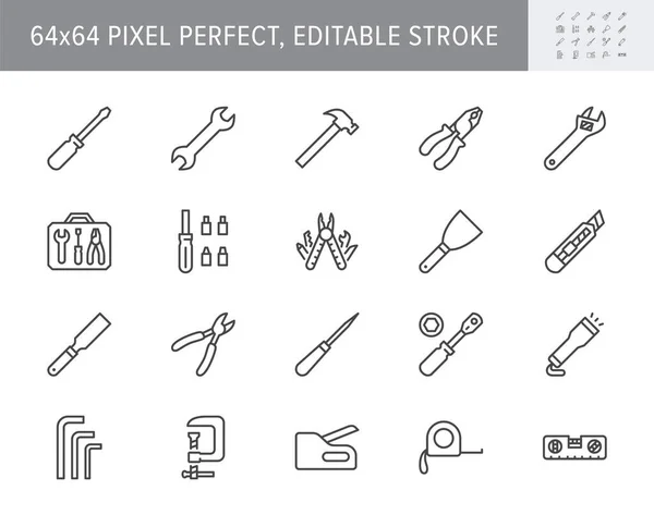 Hand Tools Line Icons Vector Illustration Include Icon Screwdriver Wrench — Vector de stock