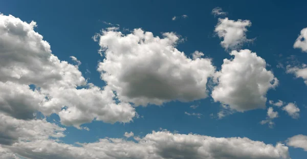 A light breeze drives white clouds across the blue sky. Sky landscape of cumulus white clouds