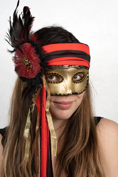 Paris França 2021 Packshot Masked Woman Uma Máscara Veneziana Colorida — Fotografia de Stock