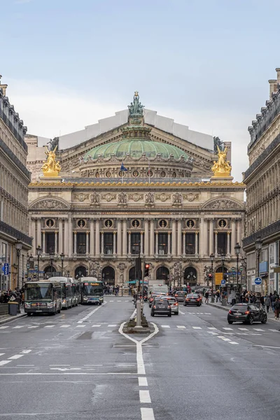 Paris França 2021 Boulevard Haussmann Fachada Paris Garnier Opera Palace — Fotografia de Stock