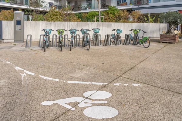 Gennevilliers France 2021 Details Electric Blue Manual Bikes — Stock Photo, Image