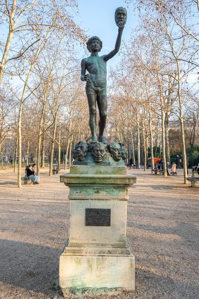 Paris France 2022 Jardin Luxembourg Vue Statue Vendeur Masques Intérieur — Photo