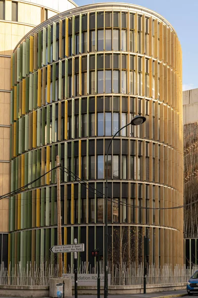 París Francia 2022 Detalle Una Colorida Fachada Madera Edificio — Foto de Stock