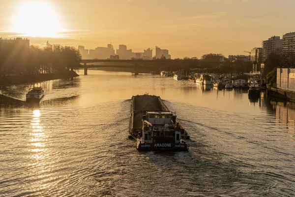 Paris Fransa 2022 Seine Rıhtımı Clichy Köprüsü Nden Gün Batımında — Stok fotoğraf