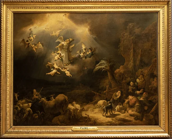 Museo Del Louvre Ángel Anunciando Nacimiento Cristo Los Pastores Pintados — Foto de Stock