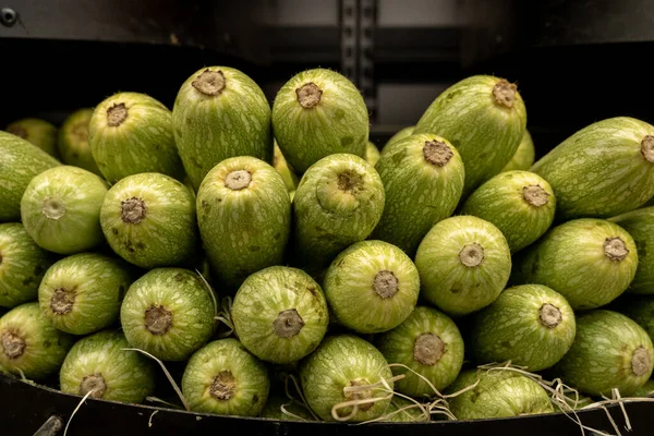 Primeur Fruits Vegetables Detail Zucchinis Greengrocer — Stock Photo, Image