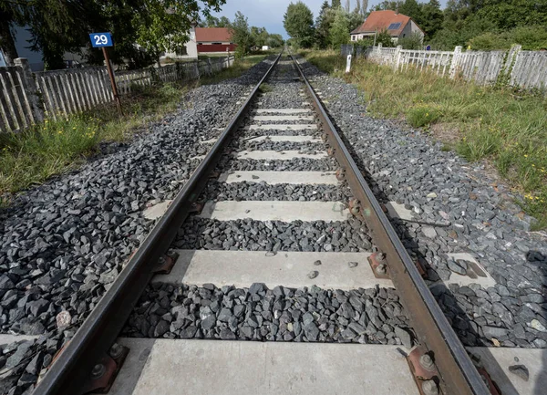 Vue Une Ligne Chemin Fer Près Gare — Photo