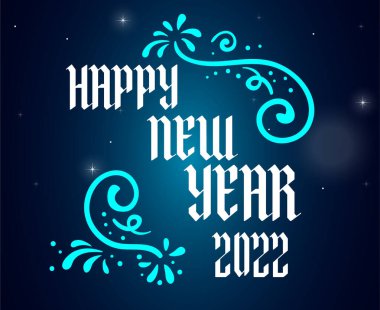 Mutlu yıllar 2022 Tasarım Vektörü Soyut Tatil Çizimi Mavi Arkaplan Beyaz ve Cyan