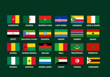 Kamerun 2021 Bayrak Ülkeleri Afrika Kupası Futbol Takımları Tasarım Vektörü İllüstrasyonu
