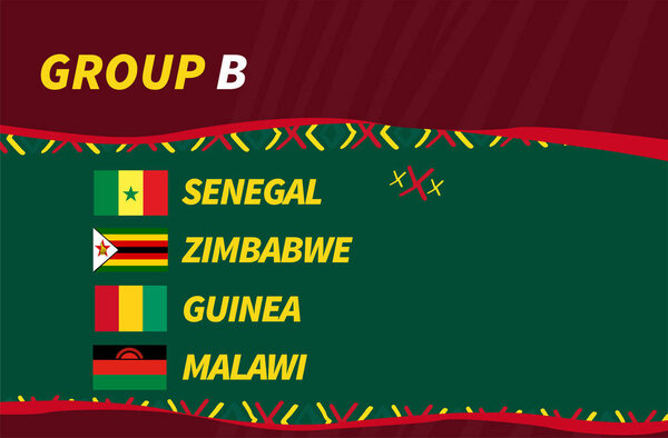 Can Cameroon 2021 Group B African Cup Football Teams Senegal, Zimbabwe, Guinea, And Malawi Design Vector Illustration
