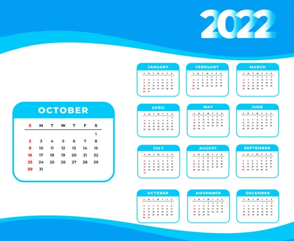 Calendar 2022 October Month Happy New Year Abstract Design Vector — Stock Vector