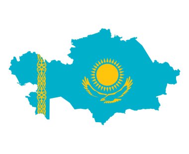 Kazakistan Ulusal Avrupa Bayrağı Amblem Haritası Simge Vektör Çizimi Soyut Tasarım Elemanı