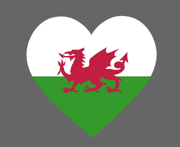 Galles Bandiera Europa Nazionale Emblema Icona Del Cuore Illustrazione Vettoriale — Vettoriale Stock