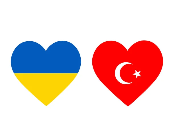 Ukraina Turcja Flagi Narodowa Europa Godło Ikony Serca Wektor Ilustracja — Wektor stockowy