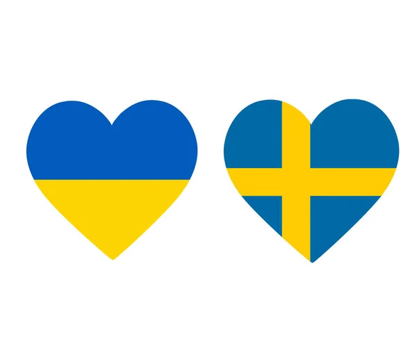 Ukraine Sweden Flags National Europe Emblem Heart Icons Vector Illustration — Stock Vector