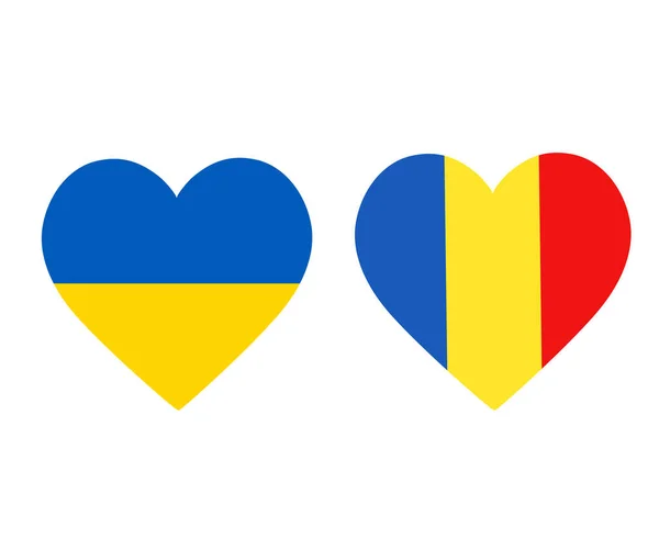乌克兰与罗马尼亚国旗欧洲国徽心形图标矢量图解摘要设计元素 — 图库矢量图片