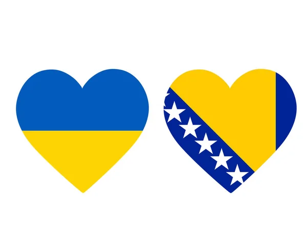 Ukraina Och Bosnien Och Hercegovina Flaggor Nationellt Europa Emblem Hjärt — Stock vektor