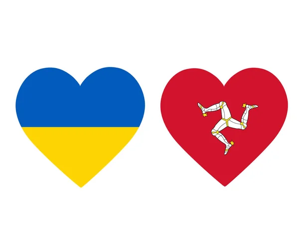 乌克兰和马恩岛国旗欧洲国徽心形图标矢量图解摘要设计元素 — 图库矢量图片