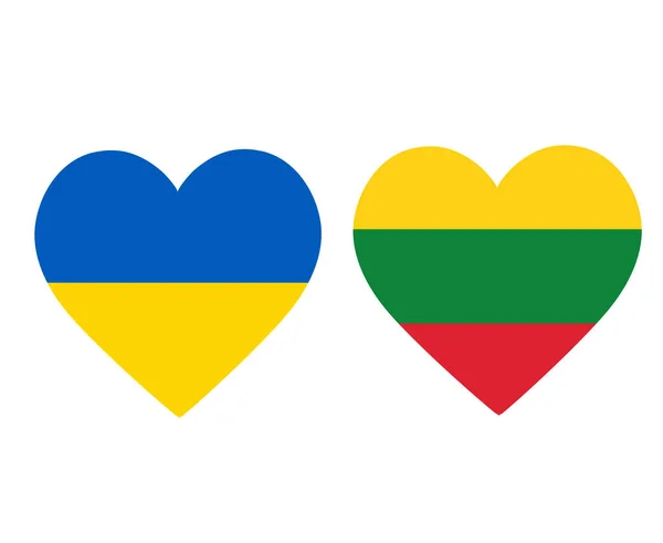 乌克兰和立陶宛国旗欧洲国徽心形图标矢量图解摘要设计元素 — 图库矢量图片