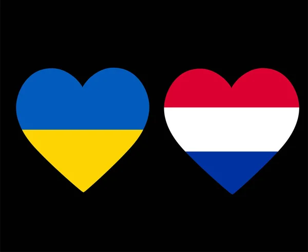 Oekraïne Nederland Vlaggen Nationaal Europa Embleem Hart Pictogrammen Vector Illustratie — Stockvector