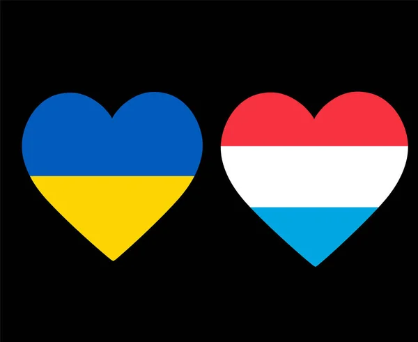 Oekraïne Luxemburg Vlaggen Nationaal Europa Embleem Hart Pictogrammen Vector Illustratie — Stockvector