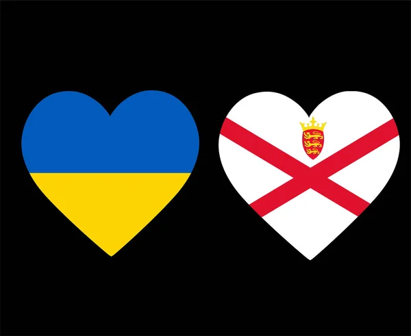 ウクライナとジャージーの旗国立ヨーロッパエンブレムハートアイコンベクトルイラストアブストラクトデザイン要素 — ストックベクタ
