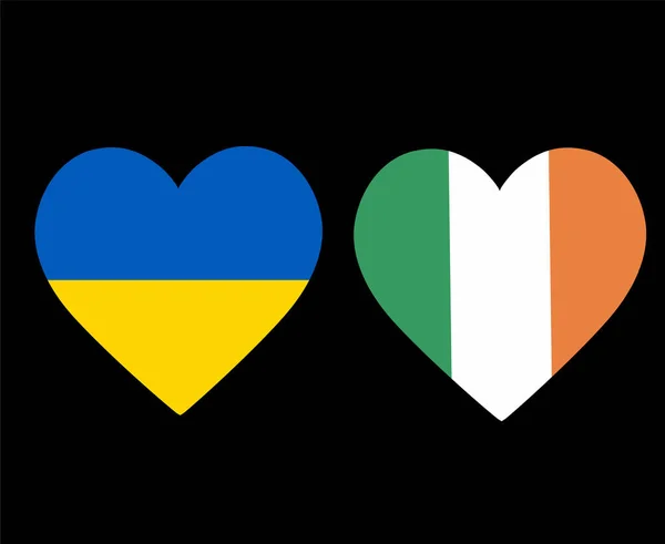 Ukraina Och Irland Flaggor National Europe Emblem Hjärta Ikoner Vektor — Stock vektor