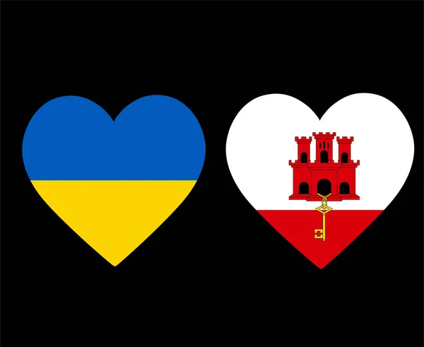 Banderas Ucrania Gibraltar Emblema Europa Nacional Iconos Del Corazón Vector — Vector de stock