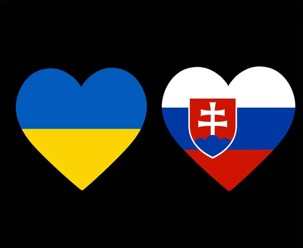 Ukraine Slovakia Flags National Europe Emblem Heart Icons Vector Illustration — стоковий вектор