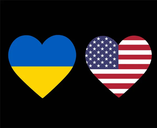 乌克兰和美国国旗欧洲和北美徽章心形图标矢量图解摘要设计元素 — 图库矢量图片