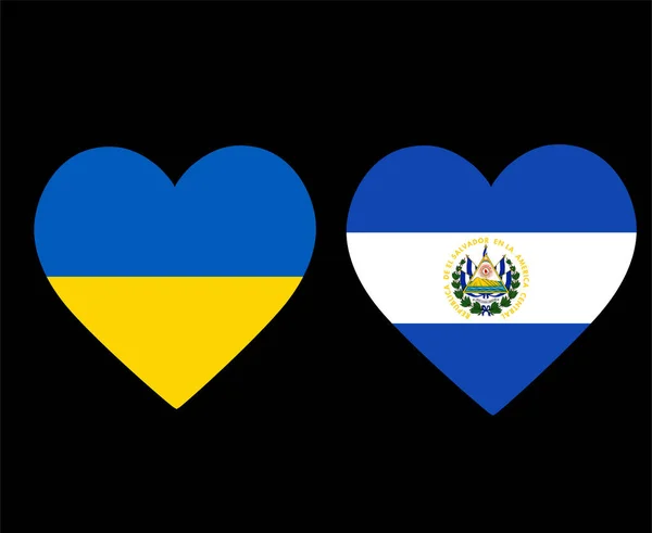 Banderas Ucrania Salvador Europa Nacional América Del Norte Emblema Corazón — Archivo Imágenes Vectoriales