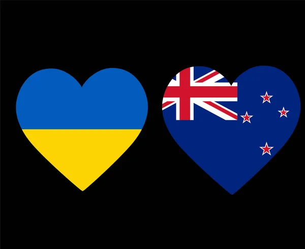乌克兰和新西兰国旗欧洲和大洋洲徽章心形图标矢量图解摘要设计元素 — 图库矢量图片